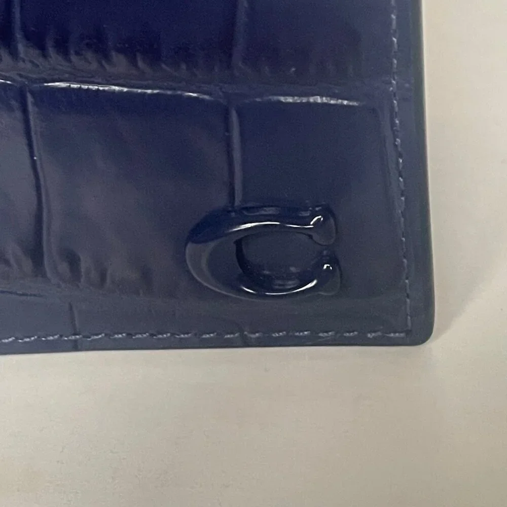 Coach Slim Passport Card Case Navy Blue Croc Leather CW445